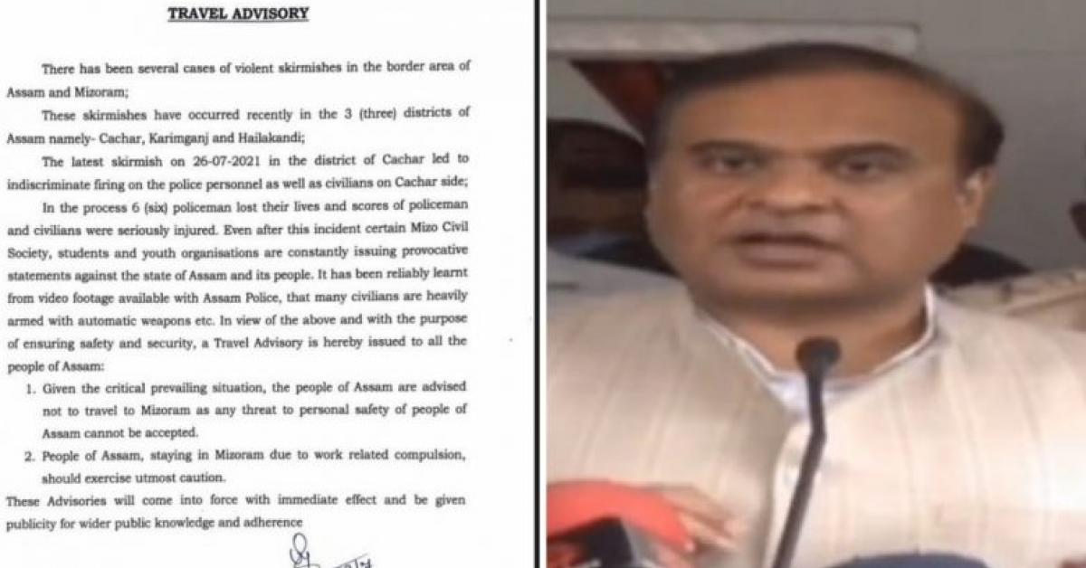 Assam government urges Assamese people not to go to Mizoram.