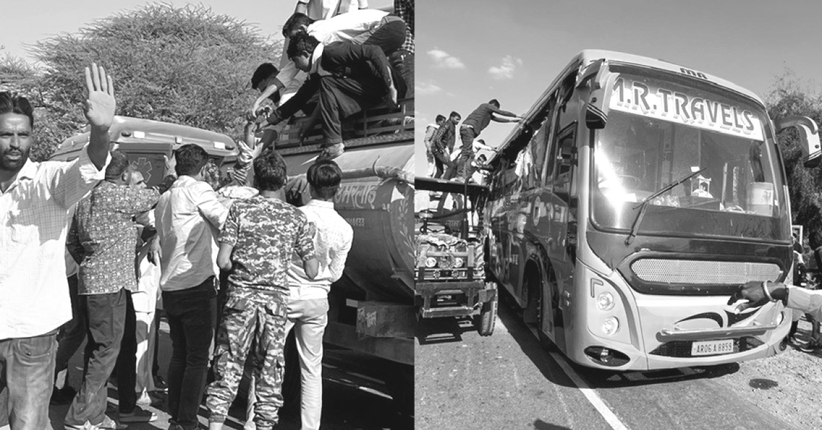 राजस्थान में द/र्दनाक हा/दसा: बाड़मेर-जोधपुर हाईवे पर बस-ट्रेलर टक्कर में 6 की मौ/त, कई घायल
