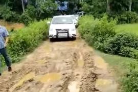 The work of paving begins on the muddy road leading to Lovlina's house 